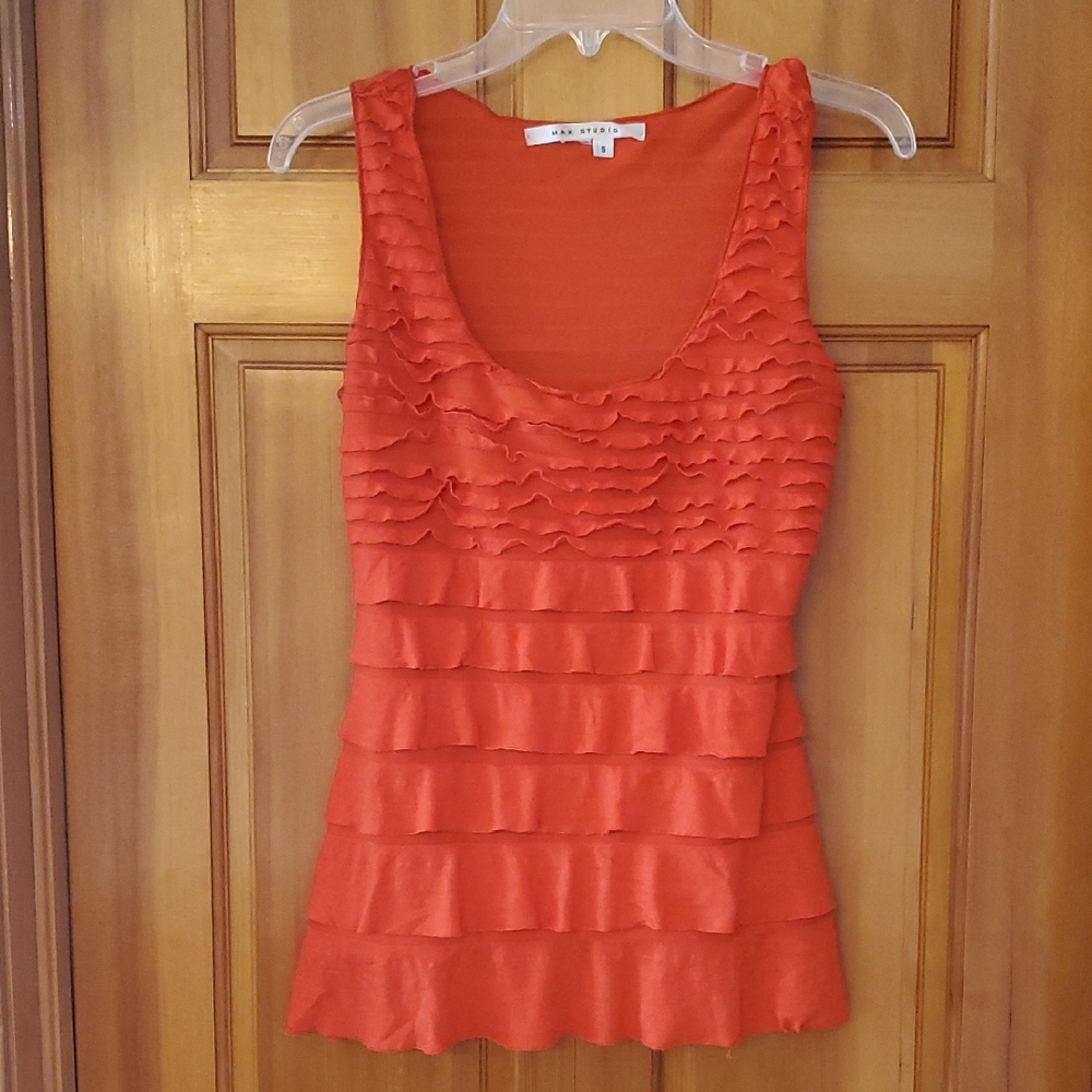 Max Studio‎ Layered Ruffle Red Orange Tank Top Size Small - Picture 2 of 6